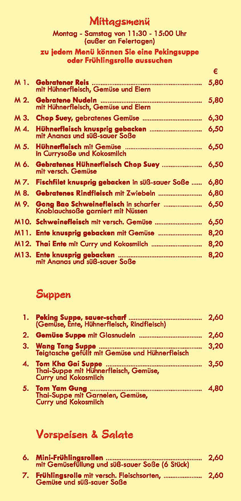 chinesisch- mongoisches Essen Speisekarte Bielefeld