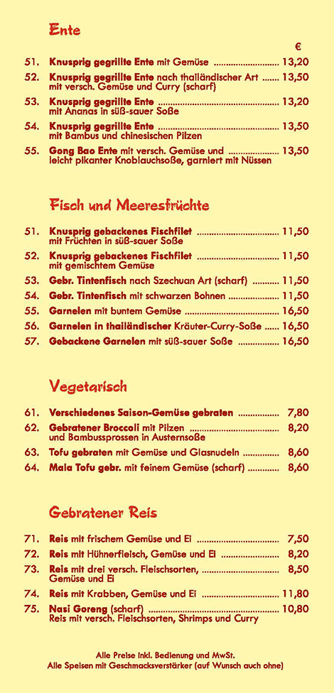 chinesisch- mongoisches Essen Speisekarte Bielefeld